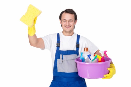 Cleaning product used safely with protective gloves and proper handling